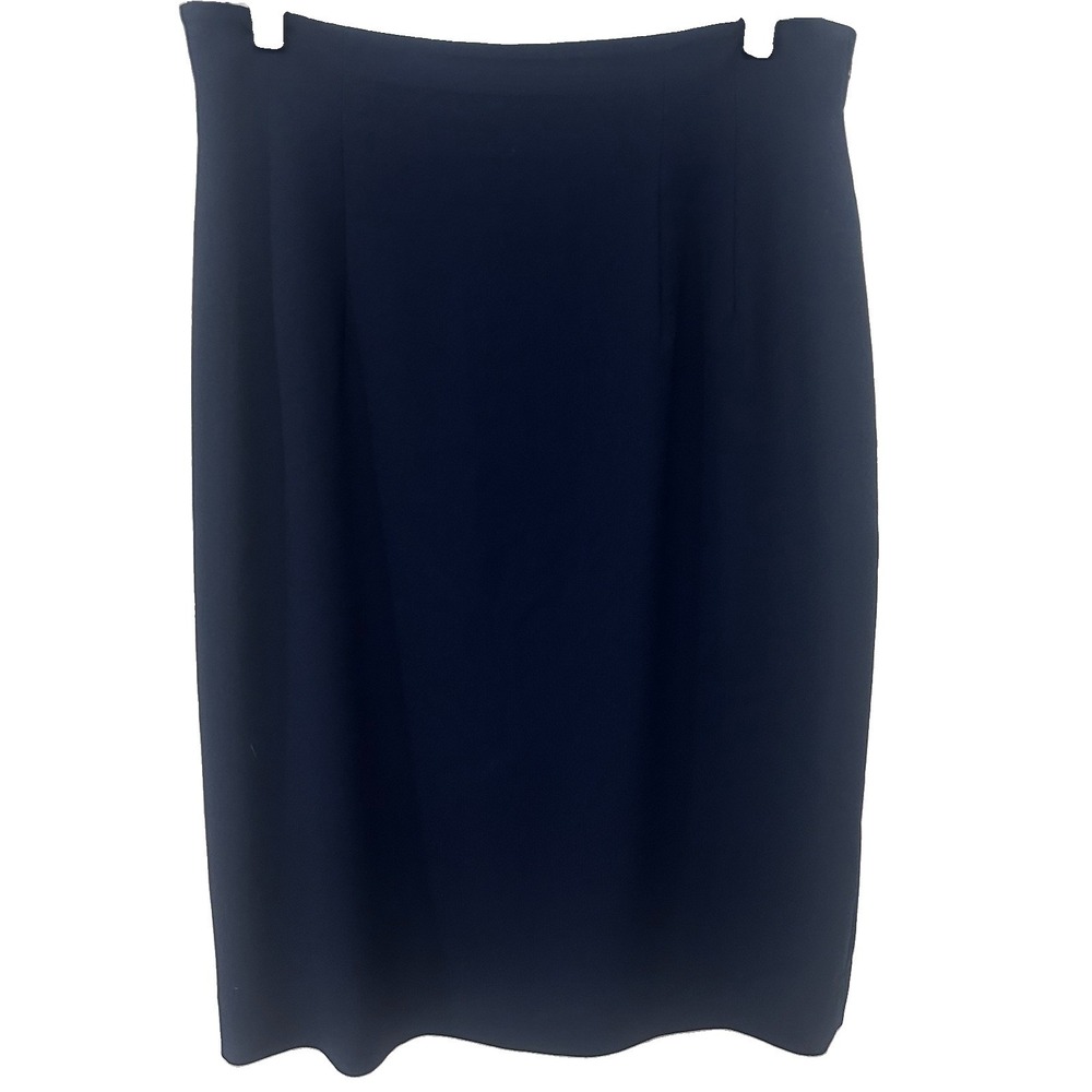 Liz claiborne Pencil Skirt Sz 10 Navy Blue Slit Lined Solid Zip Career Stretch